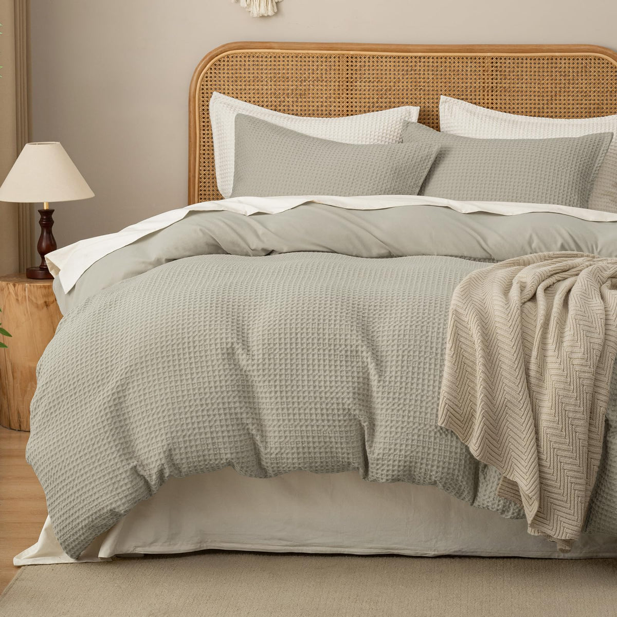 David's Home Textured Waffle Weave Duvet Cover Set, Twin, Cannoli Cream