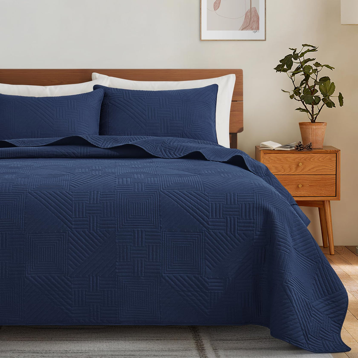Lavsiry White Quilt Full/Queen Size, 3 Pieces Bedspread Set