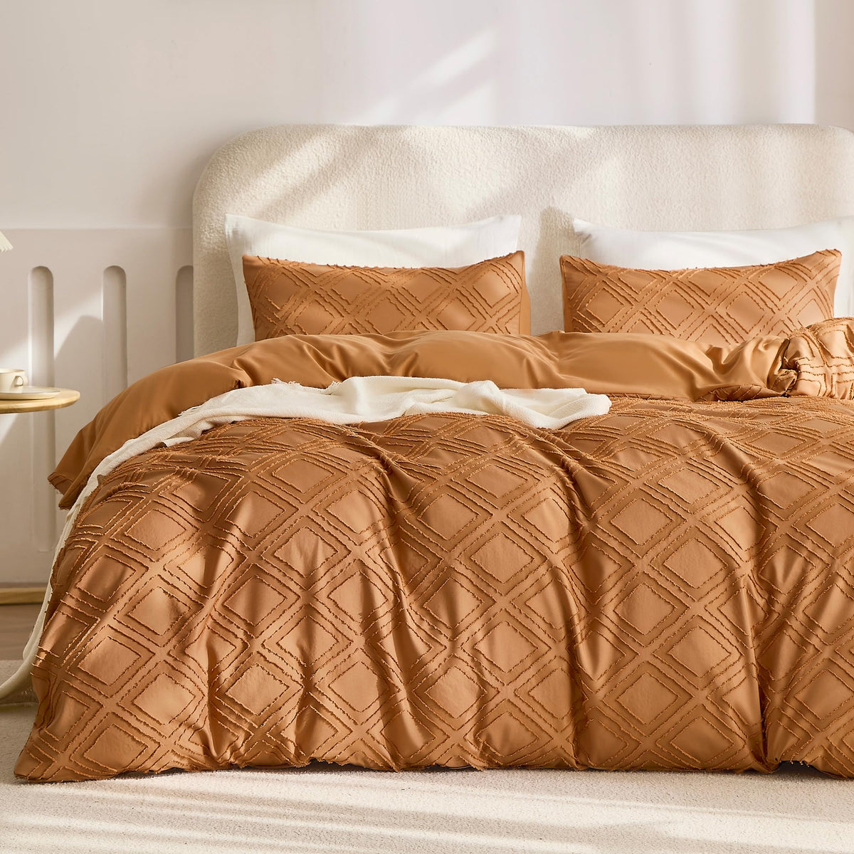 JELLYMONI White Striped Tufted Duvet Cover Set Queen Size