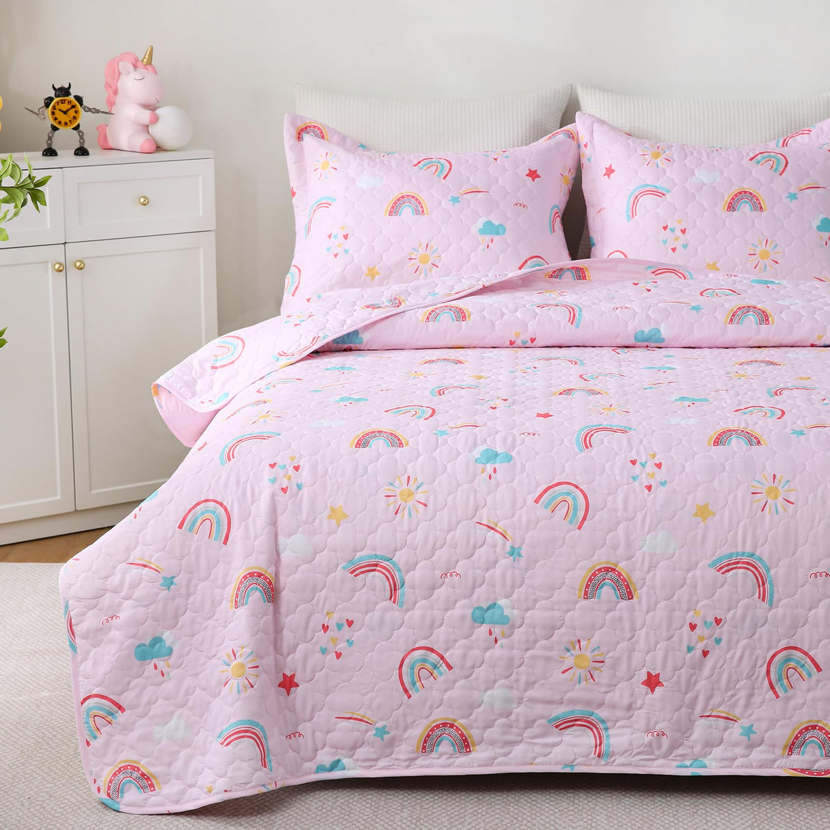 Green Forest Animals Themed Quilt Set Full Size for Boys, 3 Pieces
