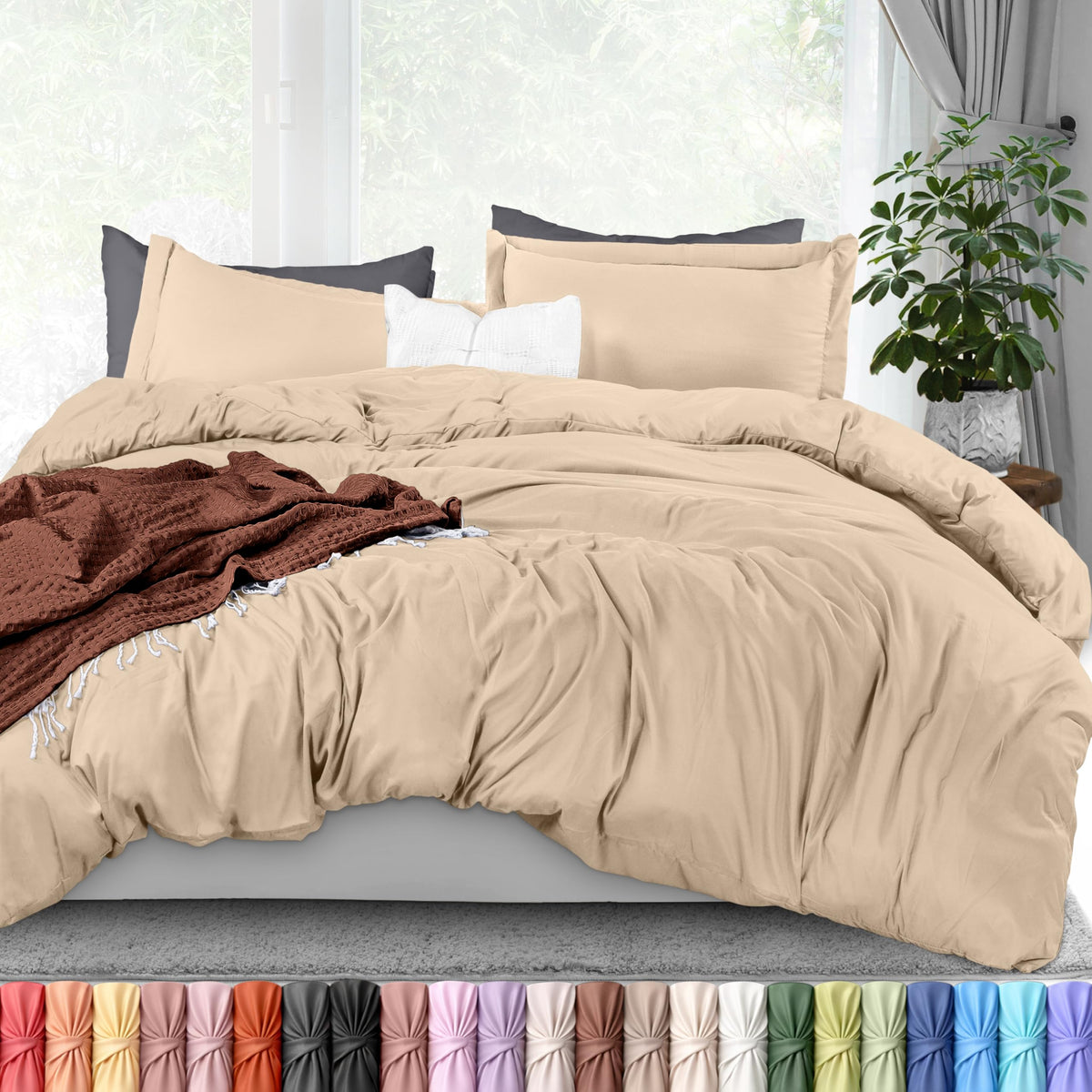 Duvet Cover Queen, 3 Piece Cotton Like Polyester with Zipper Closure, Grey