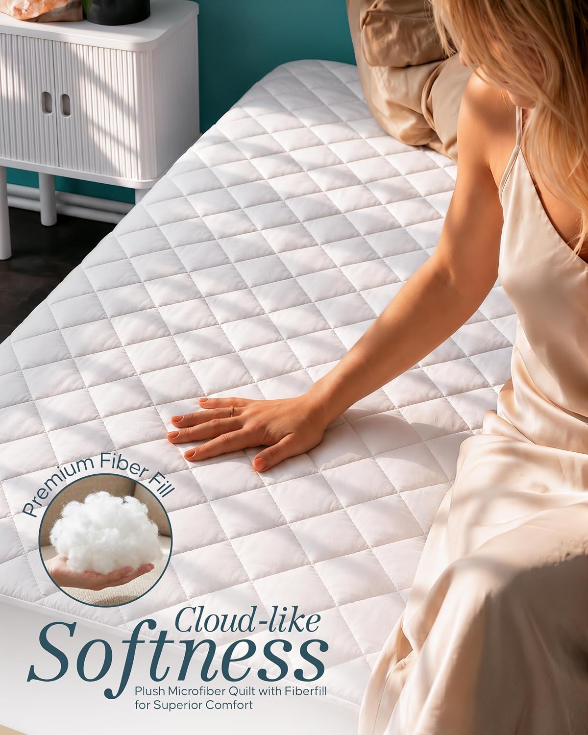King Mattress Pad, Quilted Mattress Protector Topper fits 16" Deep Pocket