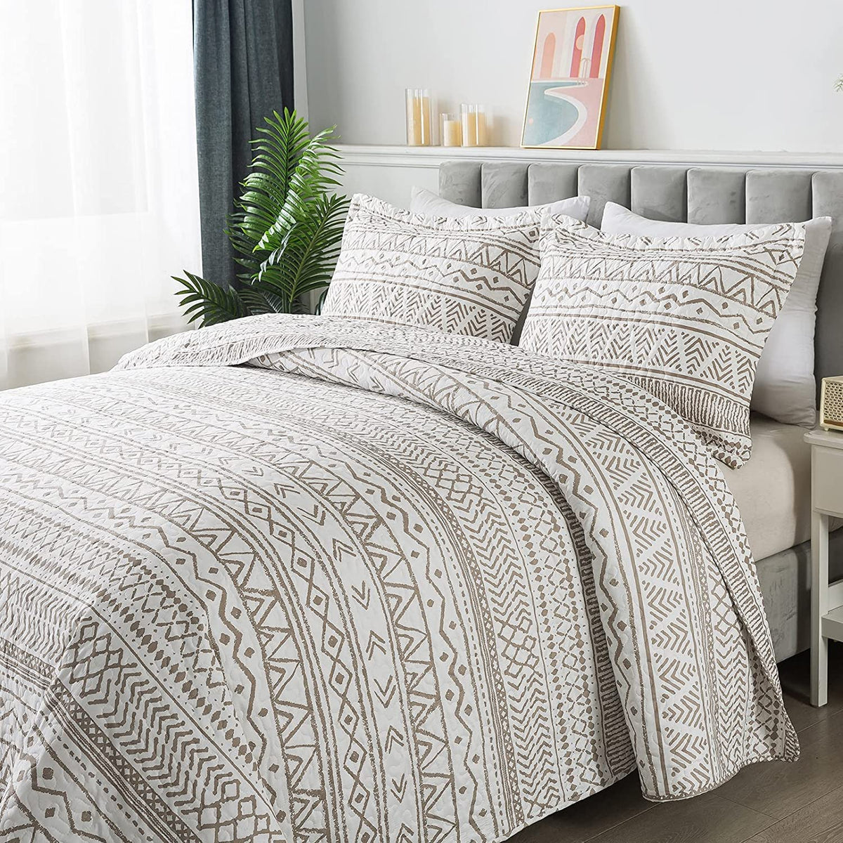 Travan 3-Piece Quilt Set Quilted Bedspread Lightweight Coverlet Set Garden Style Floral Printed Oversized Quilted Bedding Set with Shams for All Season, Exquisite, King Size