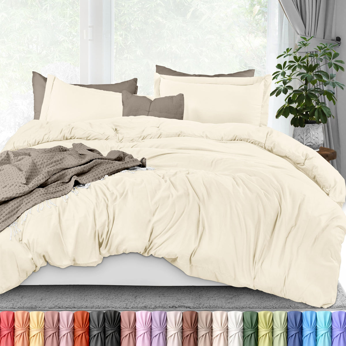Duvet Cover Queen, 3 Piece Cotton Like Polyester with Zipper Closure, Grey