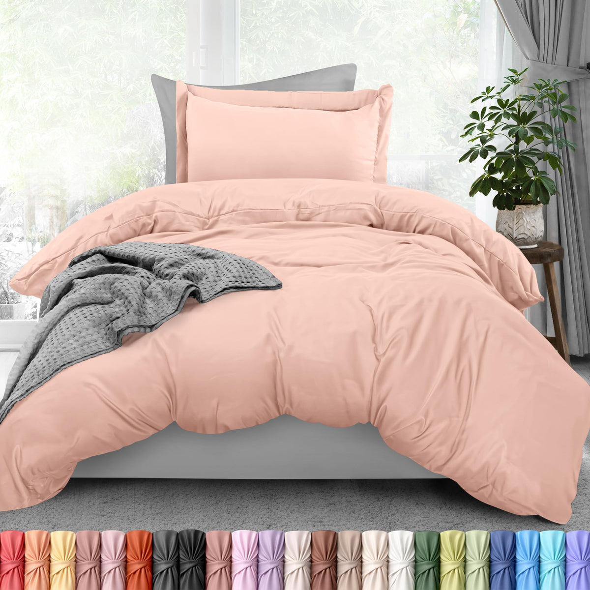 Duvet Cover Queen, 3 Piece Cotton Like Polyester with Zipper Closure, Grey