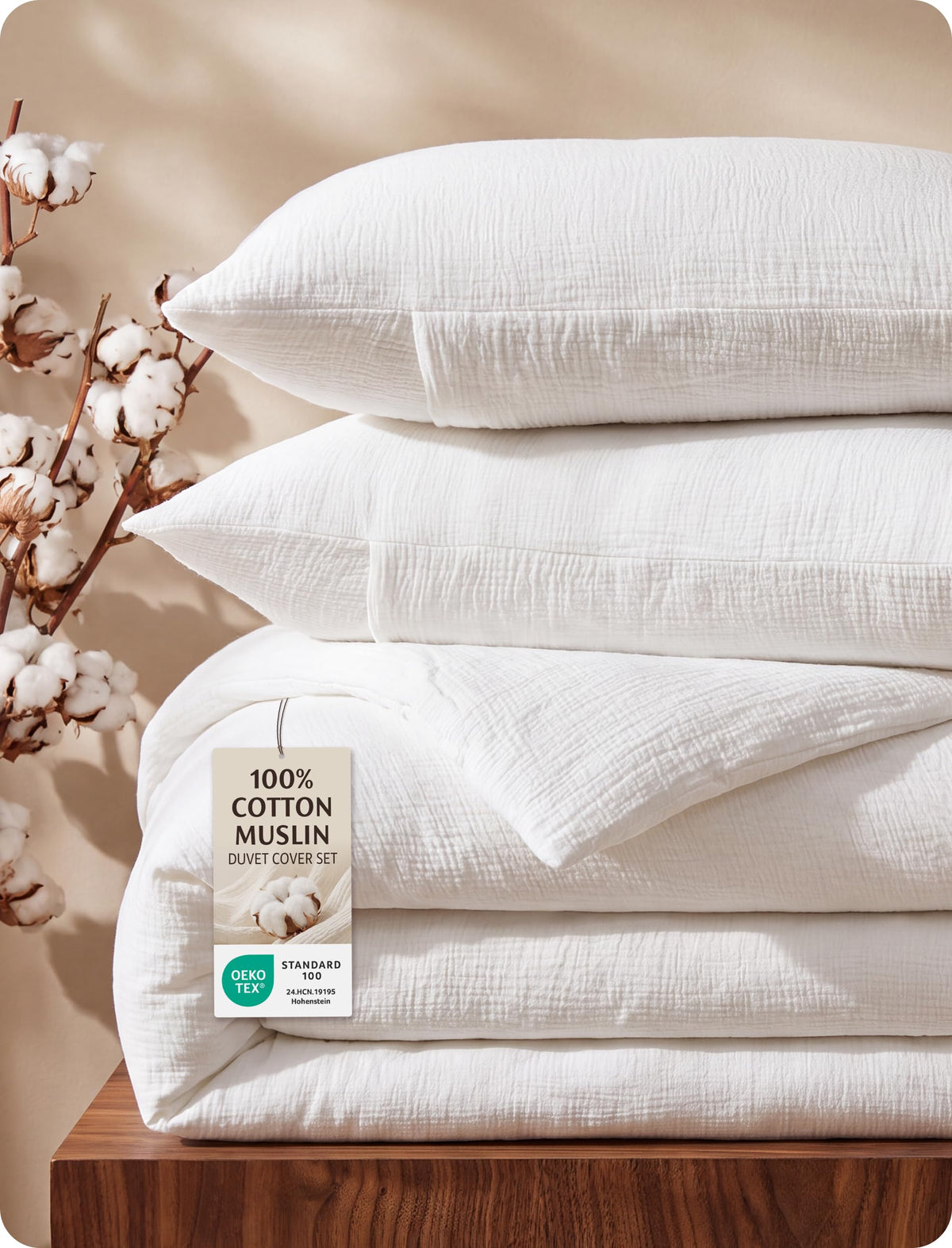 Bedsure PureWoven 100% Cotton Muslin Duvet Cover Queen Gauze Bedding Set