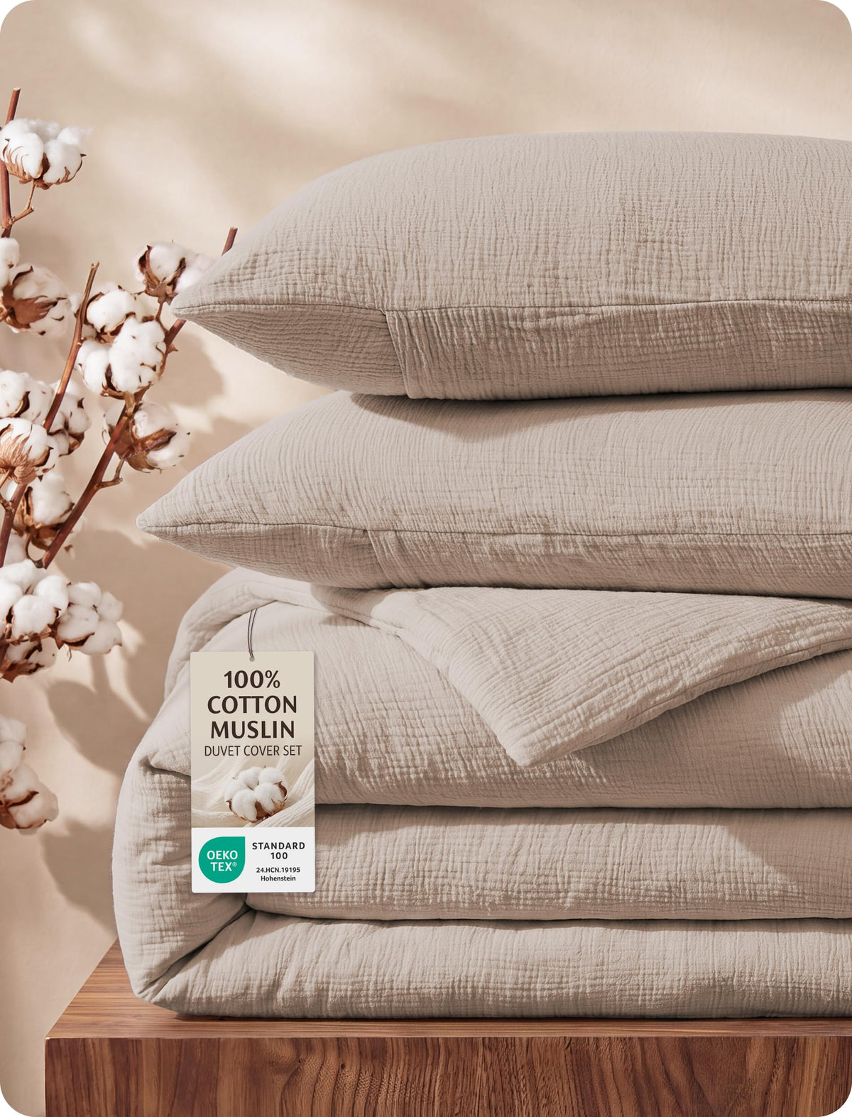 Bedsure PureWoven 100% Cotton Muslin Duvet Cover Queen Gauze Bedding Set