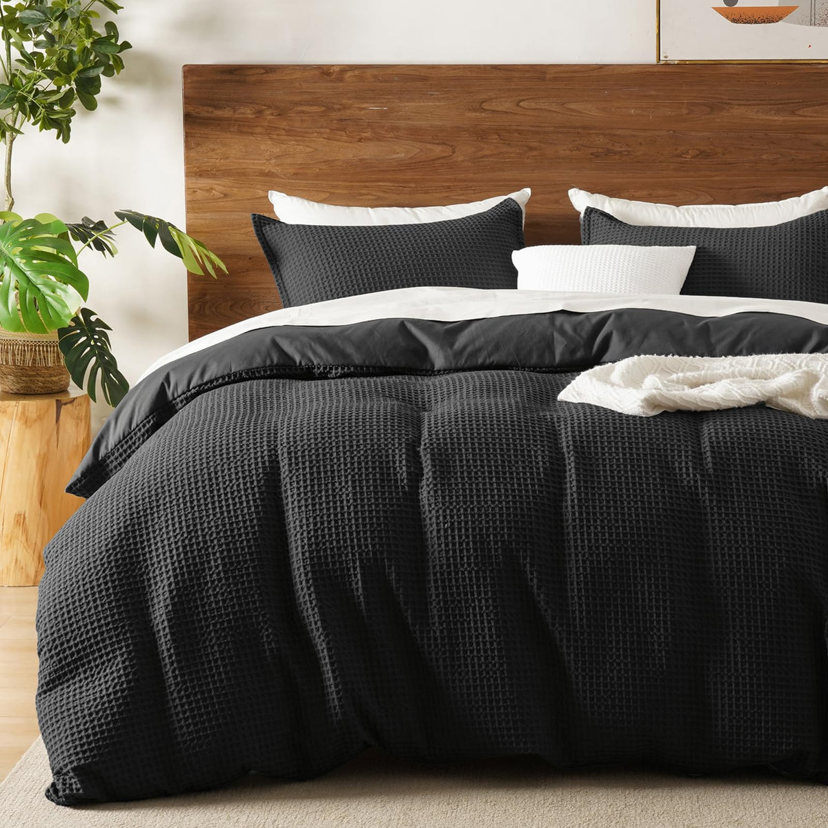 David's Home Textured Waffle Weave Duvet Cover Set, Twin, Cannoli Cream