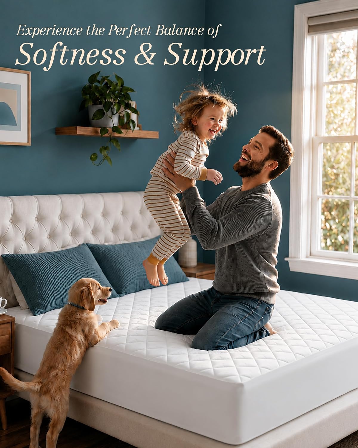 King Mattress Pad, Quilted Mattress Protector Topper fits 16" Deep Pocket
