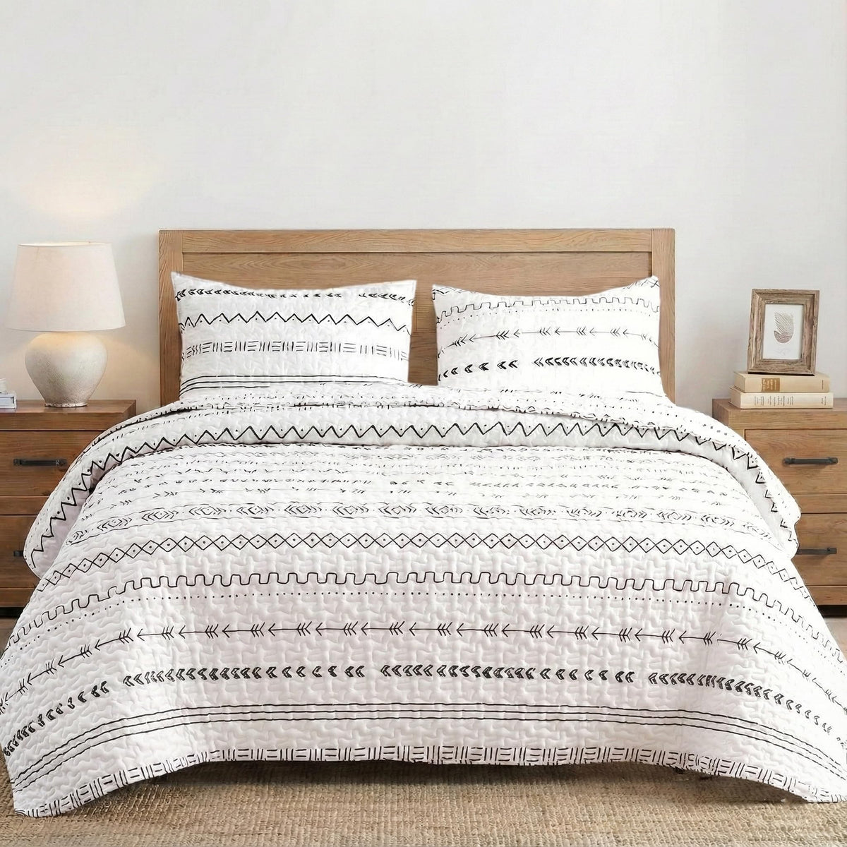 DURLENGEN Botanical Quilt California King Size,Reversible Bedding Set,Beige