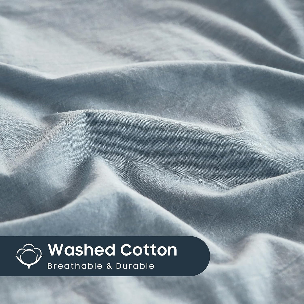 Wake In Cloud - Cotton Duvet Cover Set, 100% Washed Cotton, Linen Like Textured, Breathable Durable Comfy Farmhouse Neutral Bedding Set, 3 Pieces, Light Denim Blue, Twin/Twin XL Size