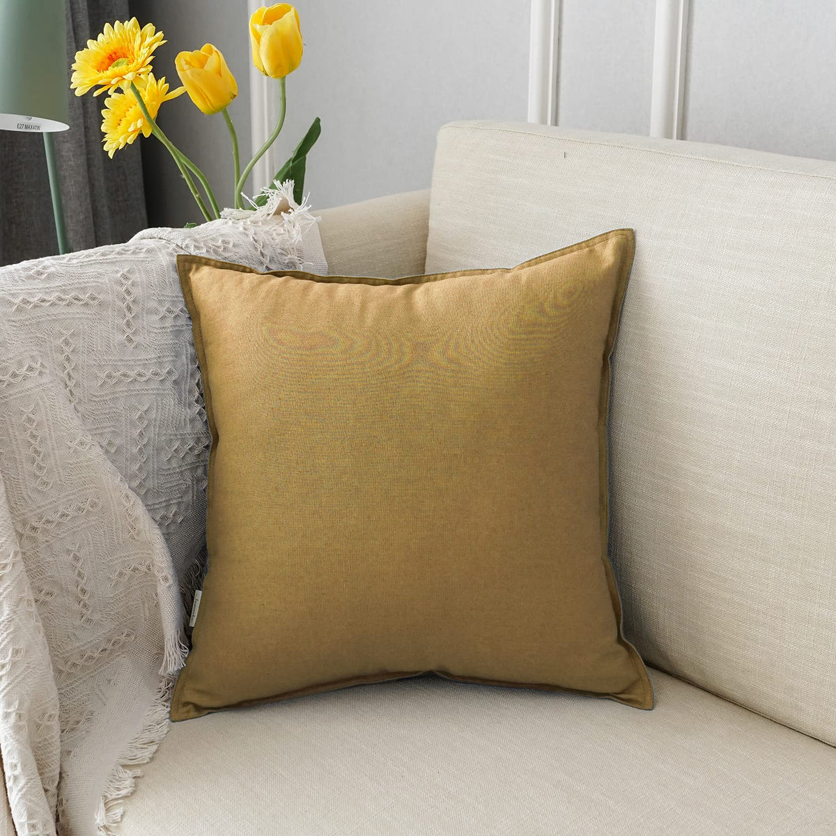 Jeanerlor Cotton Linen Square Decorative Throw Pillow Case Cushion Cover with Twin Needles Stitch on Edge,for Wedding Party Gift Car 12"x20"(30 x 50cm), Olive Green