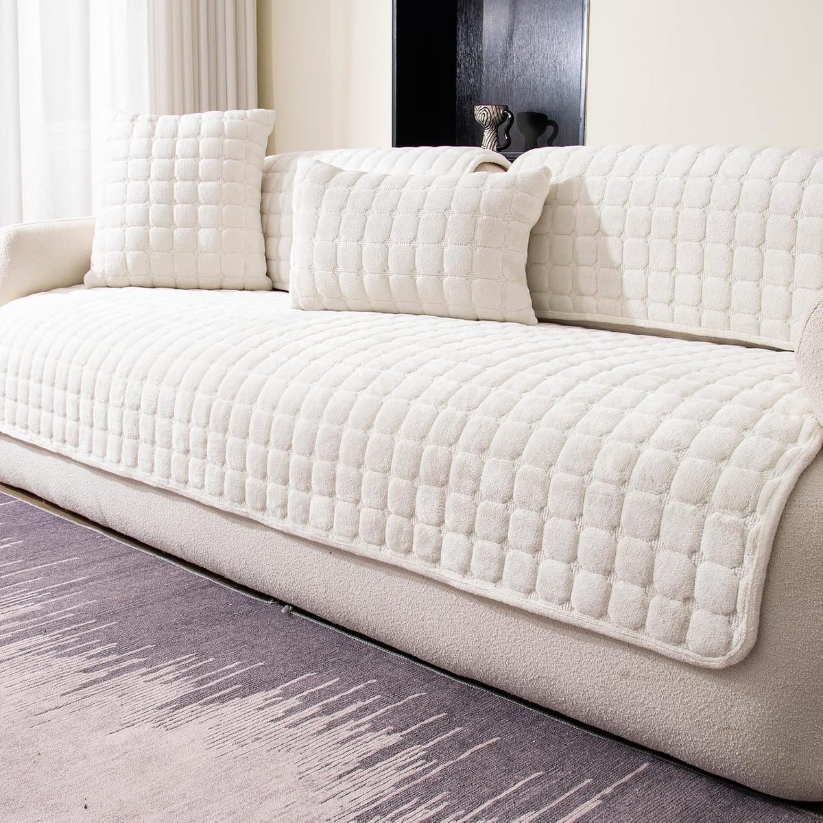 Velvet Sectional Couch Cover for 2-3 Seat, White, 1PC, 35.4"x71"
