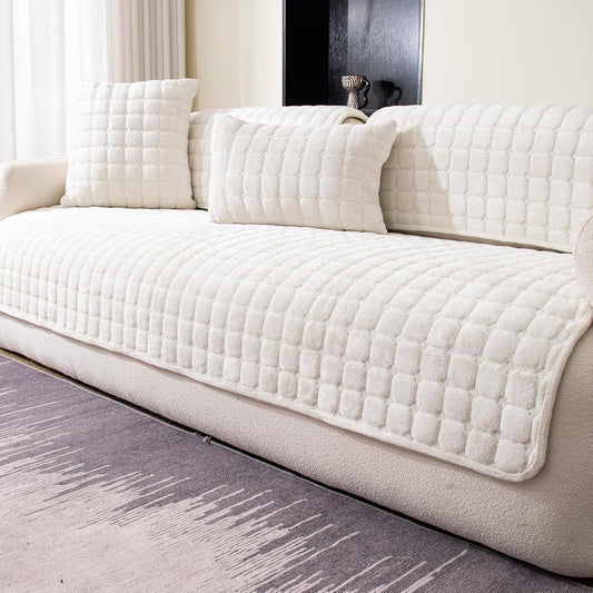 Velvet Sectional Couch Cover for 2-3 Seat, White, 1PC, 35.4"x71"