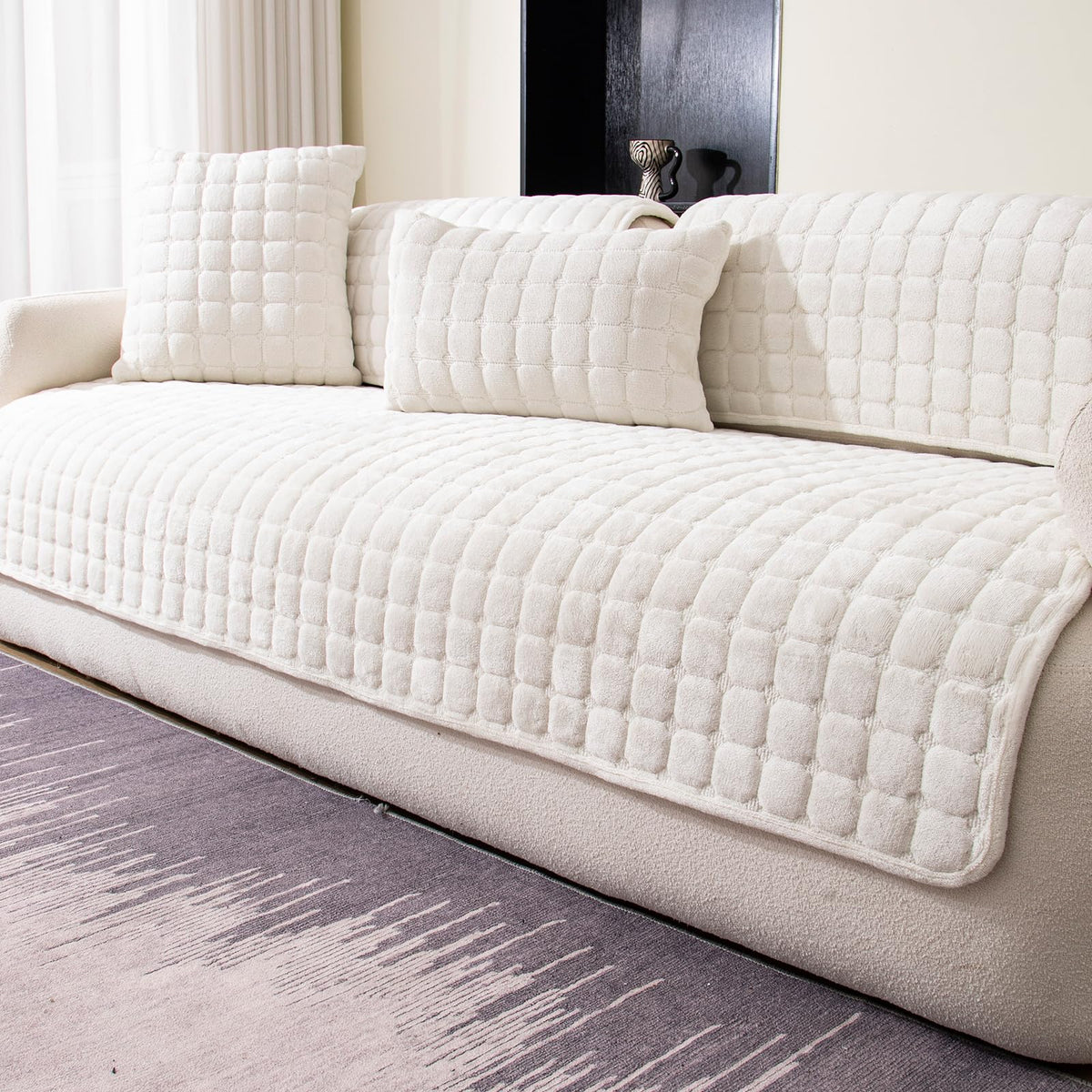 Velvet Sectional Couch Cover for 2-3 Seat, White, 1PC, 35.4"x71"
