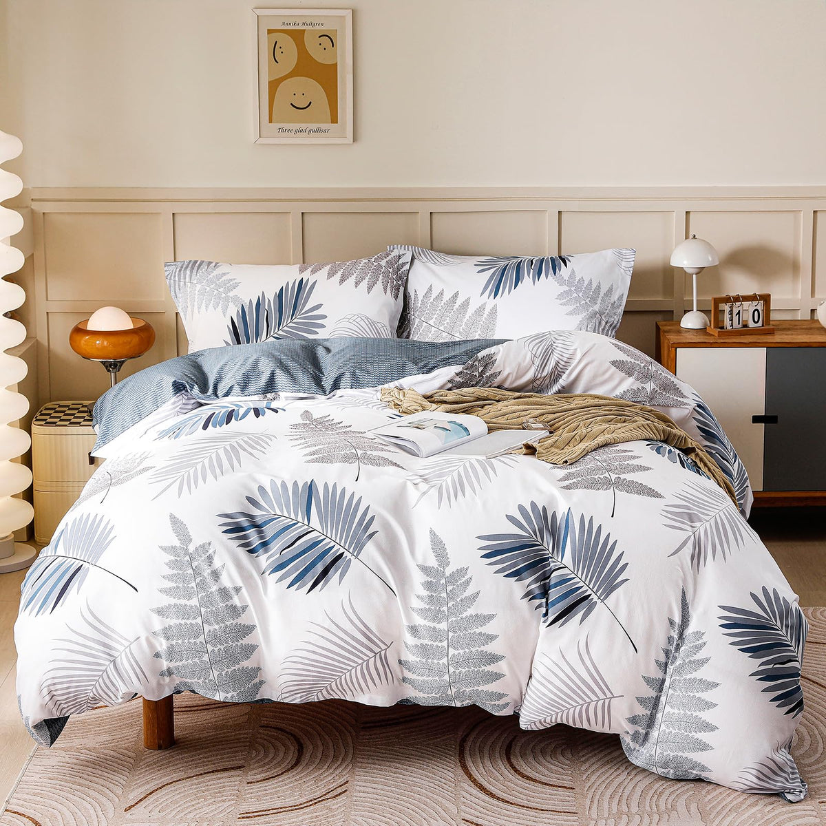 OAITE Queen Duvet Cover Set 3pcs 100% Cotton Wildflower Botanical