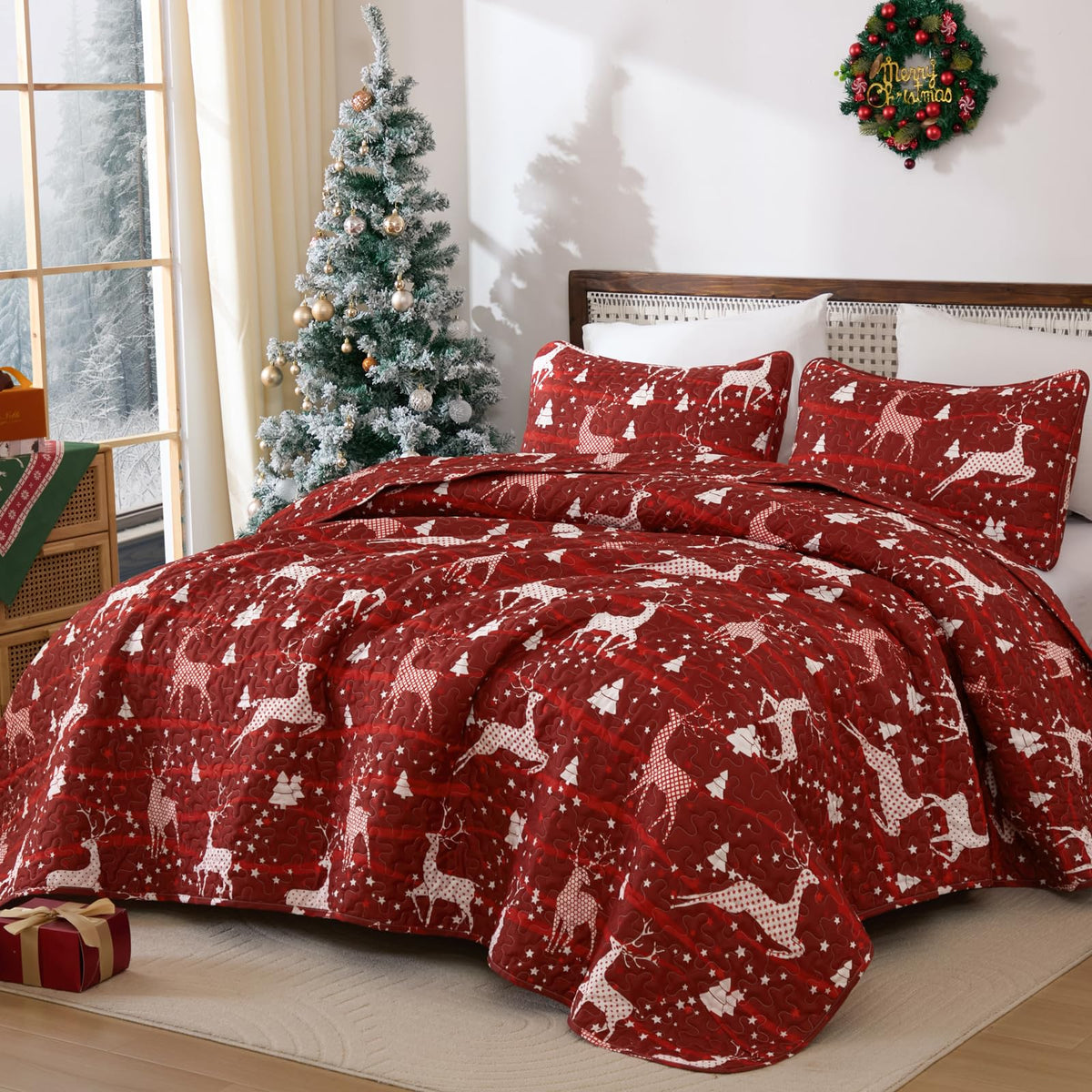 Dinjoy Boho Quilt Set Full Size, Patchwork Floral Bedspreads, Purple