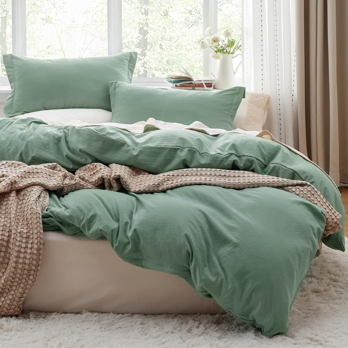 Bedsure Prewashed Duvet Cover Full, Cotton-Like Soft Bedding Set, White