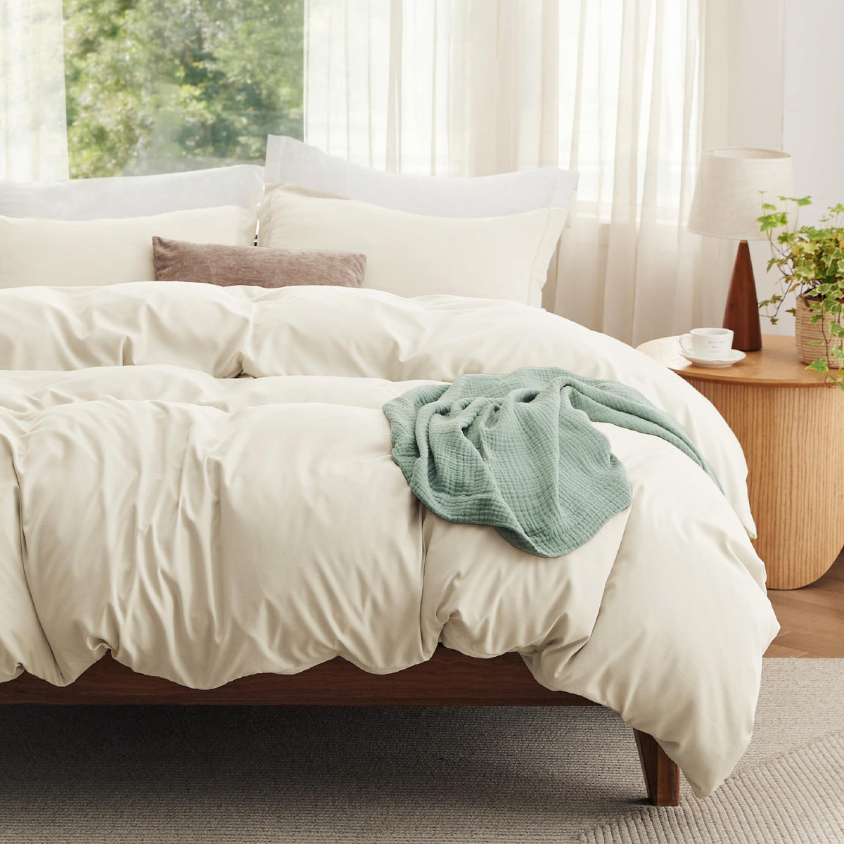 Bedsure Prewashed Duvet Cover Full, Cotton-Like Soft Bedding Set, White