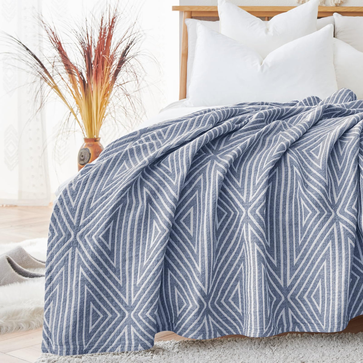 jinchan 100% Cotton Muslin Blanket Twin Boho Throw Blanket 50x60 Gray
