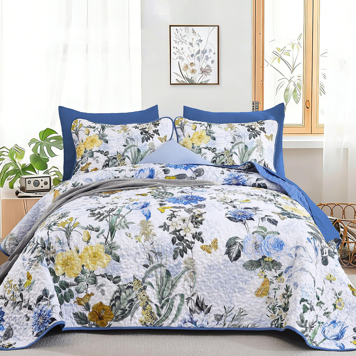 Anibedding Sage Green King Quilt Sets,3 Piece Floral Farmhouse Botanical Lightweight Bedspread Coverlet with 2 Shams Microfiber Spring Summer Bedding Set for All Season(110"x90")