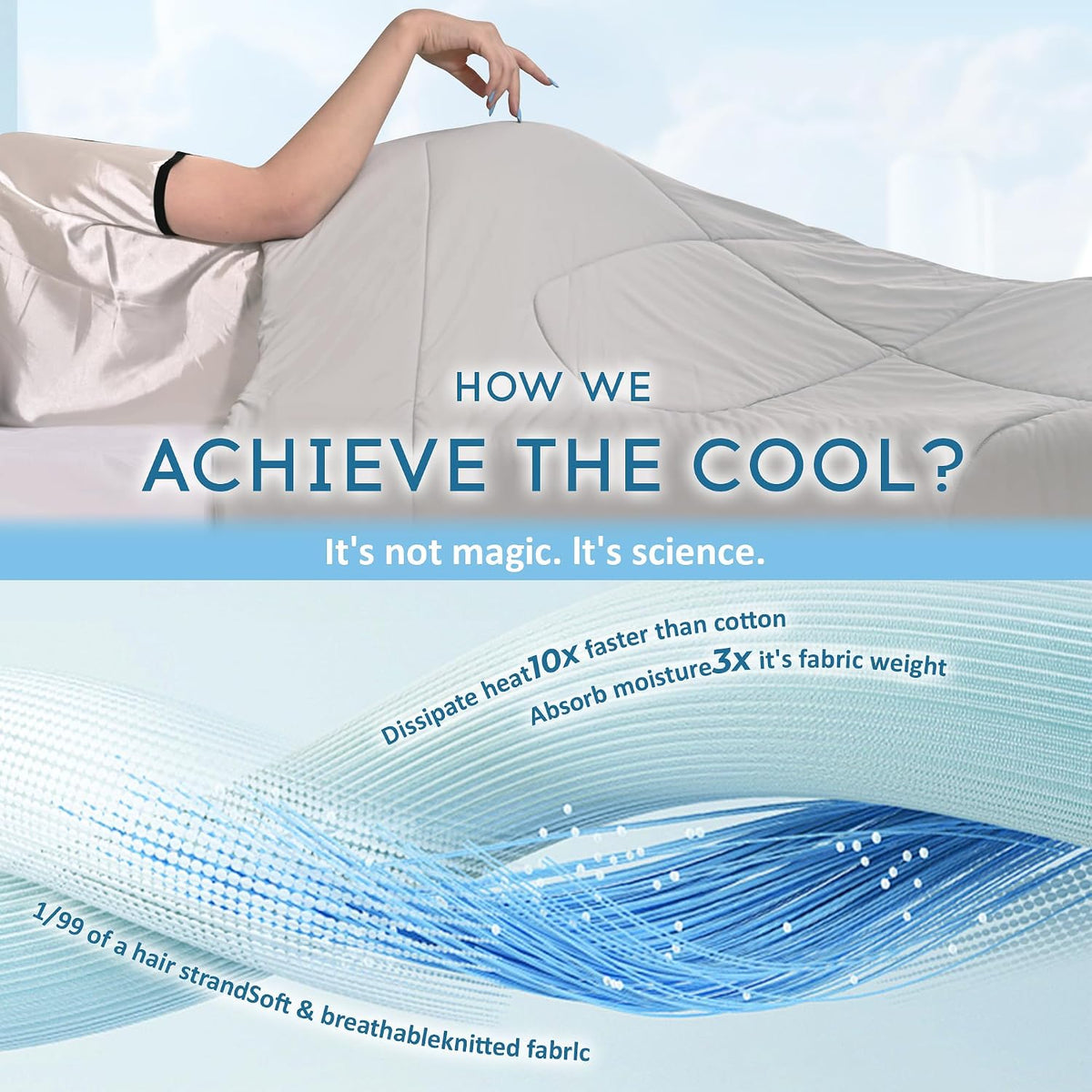 Grey Cooling Comforter Queen Size(90"x90"),Double Sided Cooling Comforter Absorb Body Heat to Keep Cool,Cooling Blankets for Hot Sleepers and Night Sweats,Q-Max>0.5,Breathable&Lightweight Duvet Insert