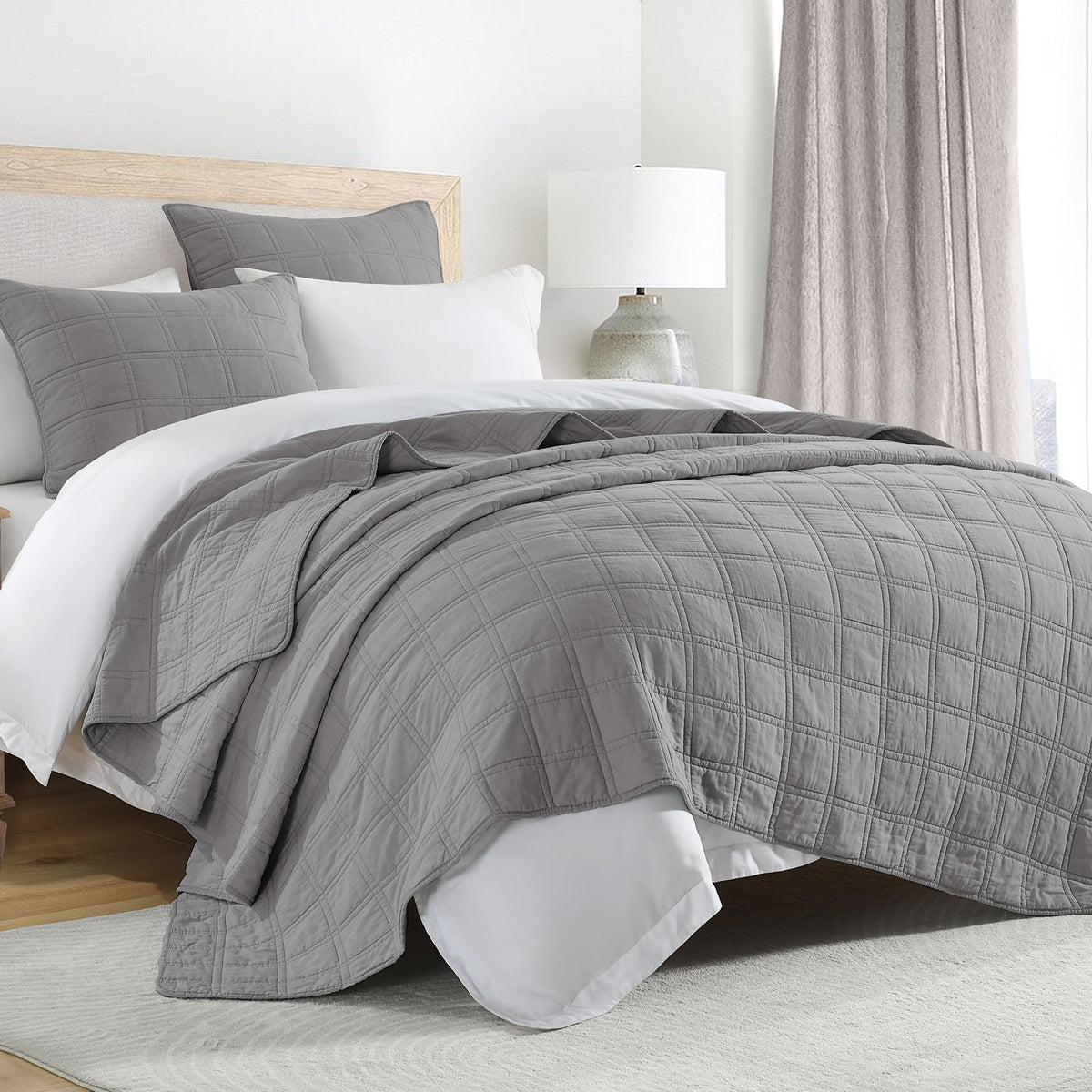 HORIMOTE HOME 100% Cotton Quilt Set Twin Size, White Pre-Washed 2-Piece Bedspread Coverlet Set, Cozy Lightweight Stitching Decorative Bedding Cover with 1 Shams in Geometric Pattern for All Season