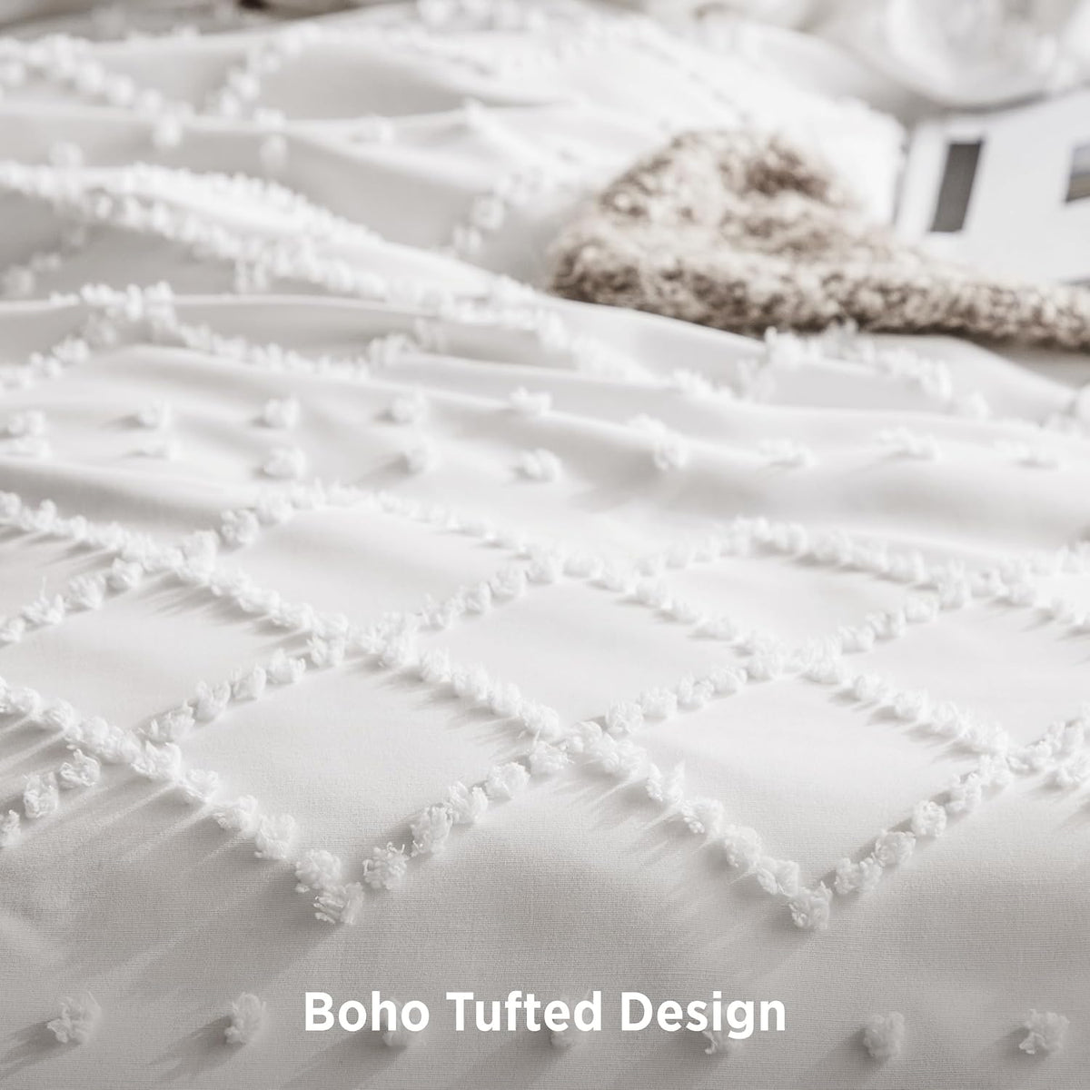 Bedsure Boho Tufted White Twin XL Comforter Set, Farmhouse-Style Bedding
