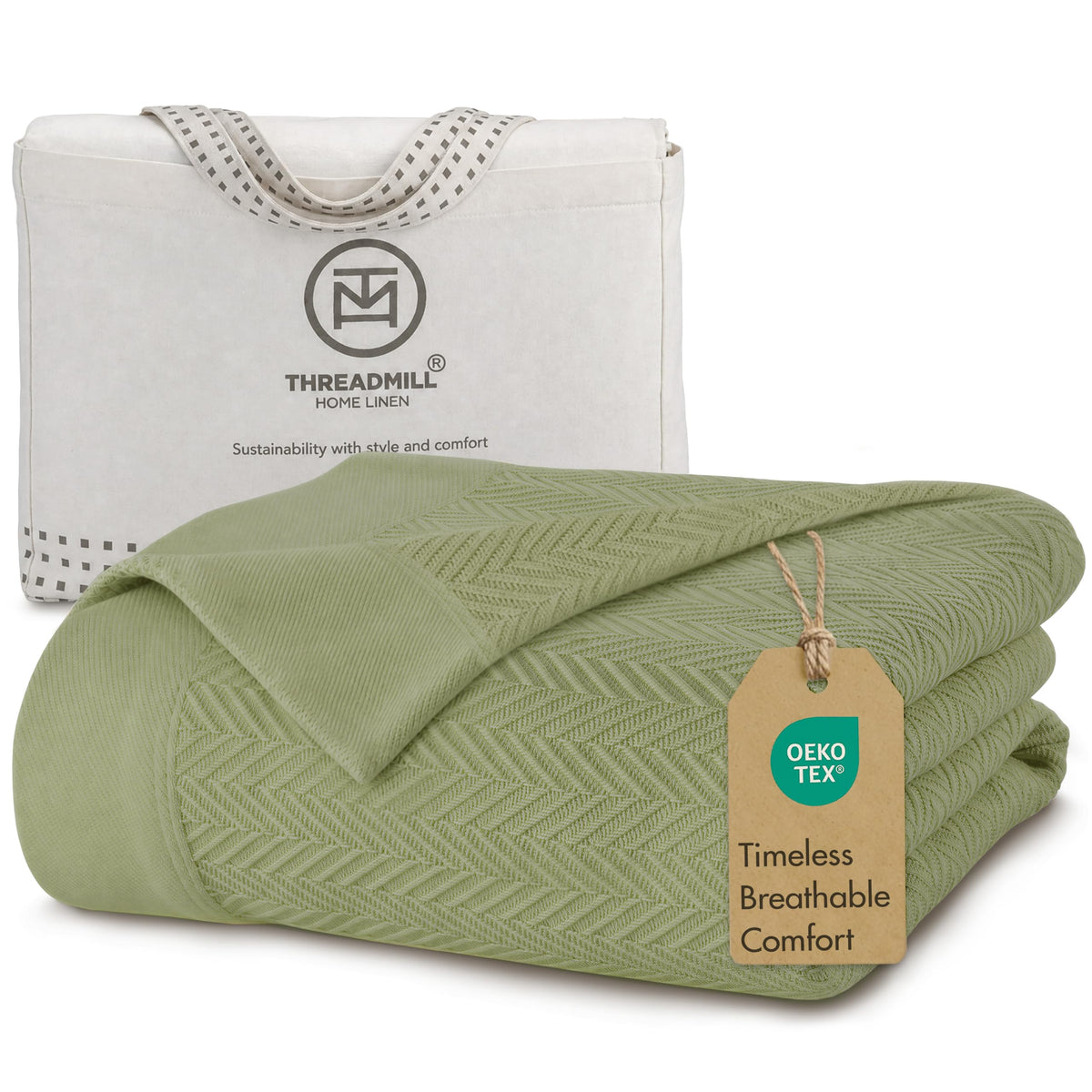 Threadmill Luxury 100% Cotton Twin Herringbone Blanket, Lilac
