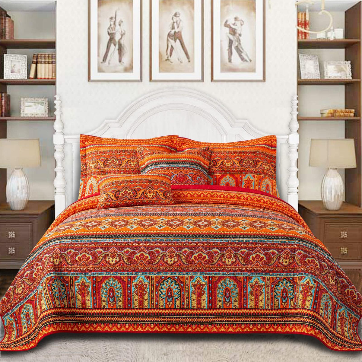 VAPUTAR 100% Cotton Face Quilt King Size Bedding Set - Boho King Quilts