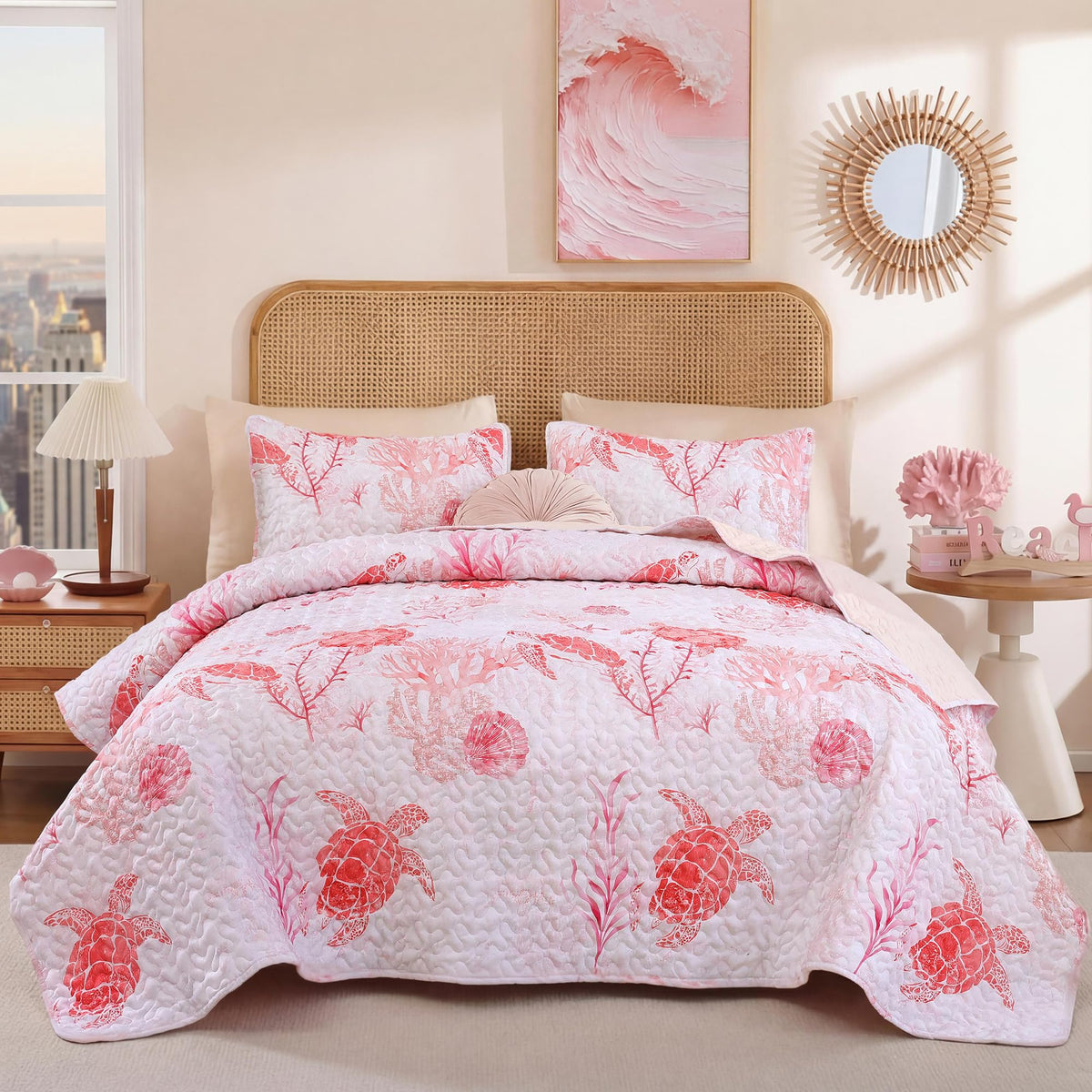 weigelia Coastal Quilt Twin Size, Sea Turtle Lightweight Summer Bedding