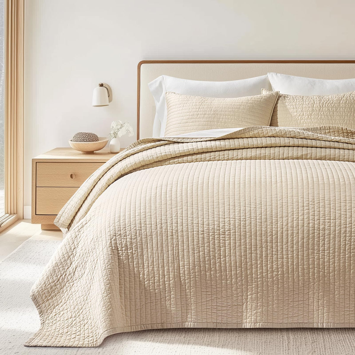 EVERGRACEHOME Cotton Sateen Quilt Set, King Size, Mocha Brown