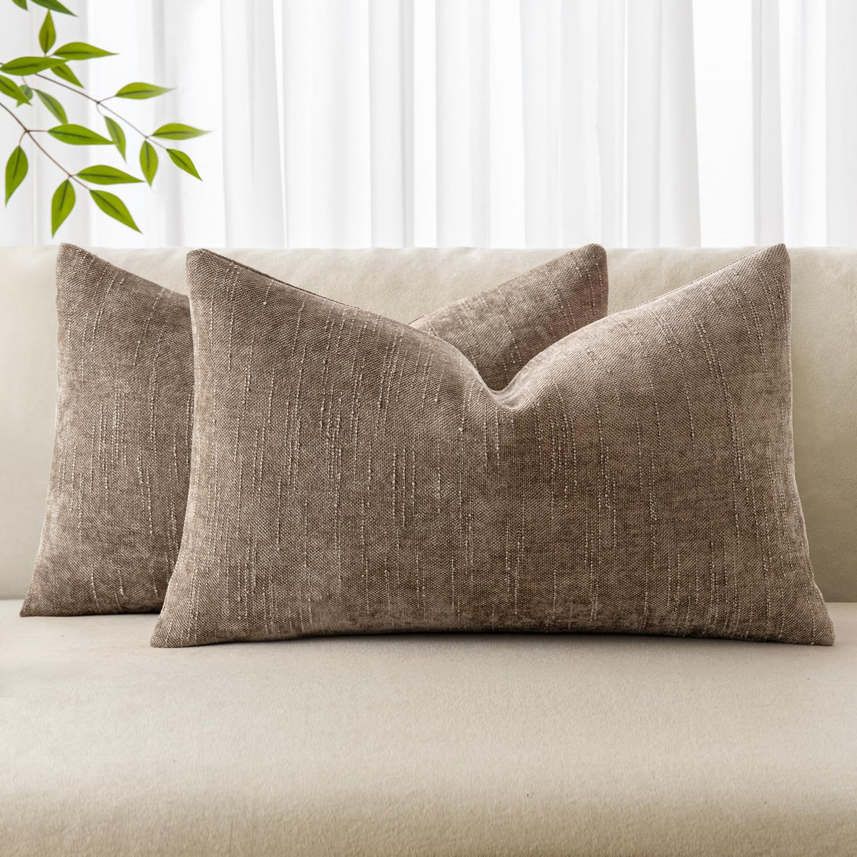 MIULEE 26x26 Inch Euro Textured Chenille Pillow Covers Chocolate Brown