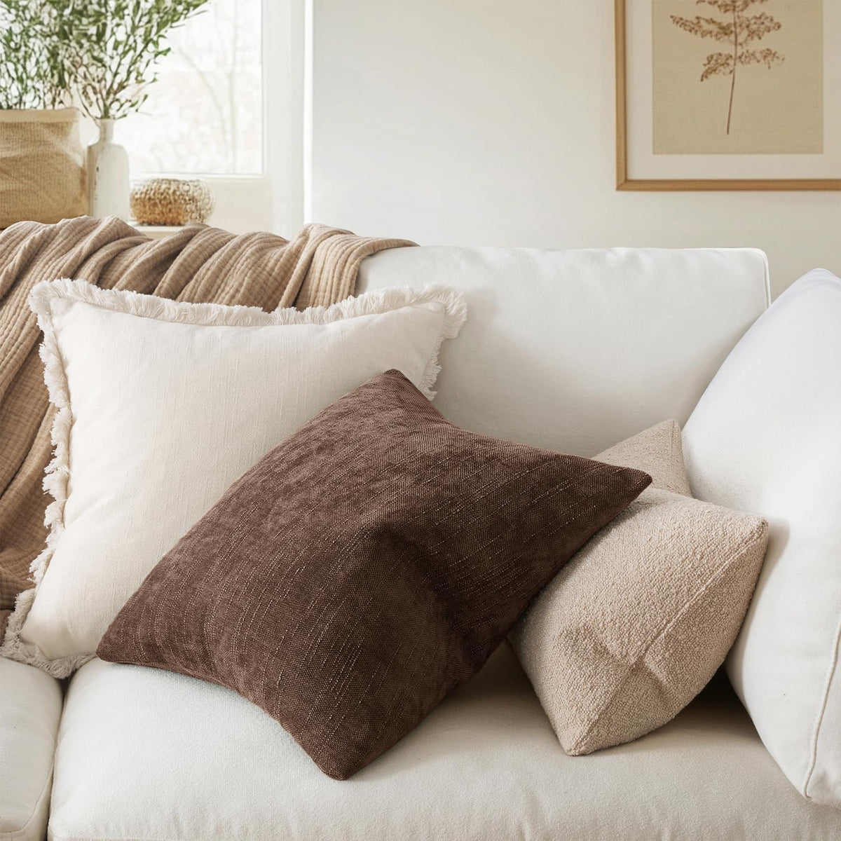 MIULEE 26x26 Inch Euro Textured Chenille Pillow Covers Chocolate Brown