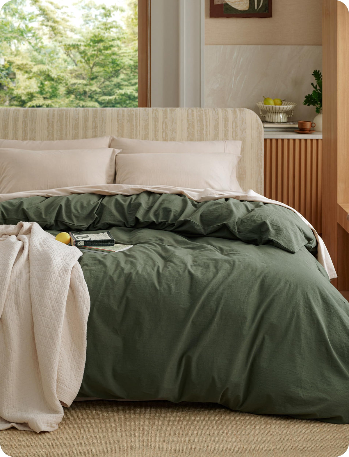 Bedsure PureWoven 100% Washed Cotton Duvet Cover Only, Queen, Natural White