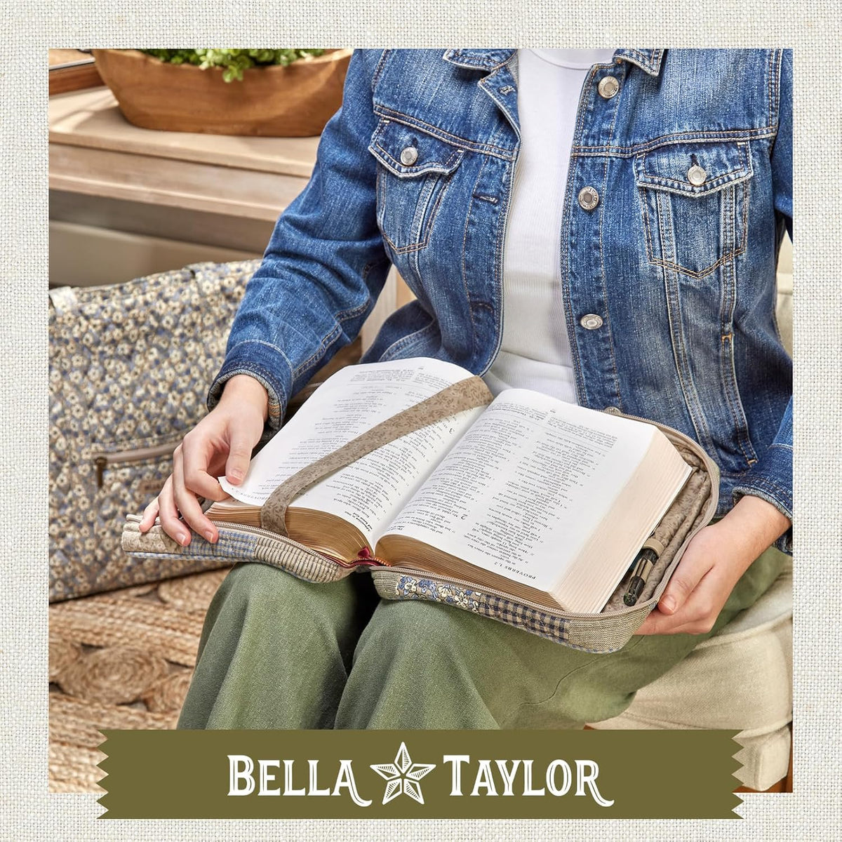 Bella Taylor Bible Cover, Quilted Bible Case, Khaki Patchwork