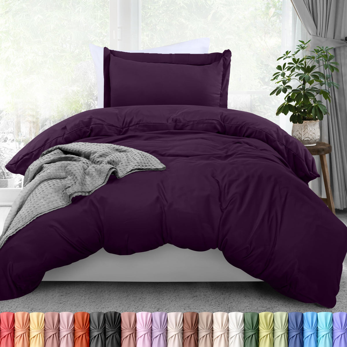 Duvet Cover Queen, 3 Piece Cotton Like Polyester with Zipper Closure, Grey