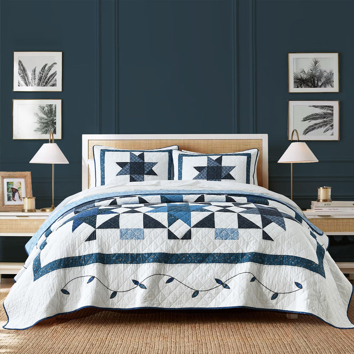 Secgo California King Quilt Size - 100% Cotton Oversized California Comforter Set Green Bedding Sets (120 * 110 Inch) with 2 Pillow Shams, Patchwork Reversible Lightweight Bedspread