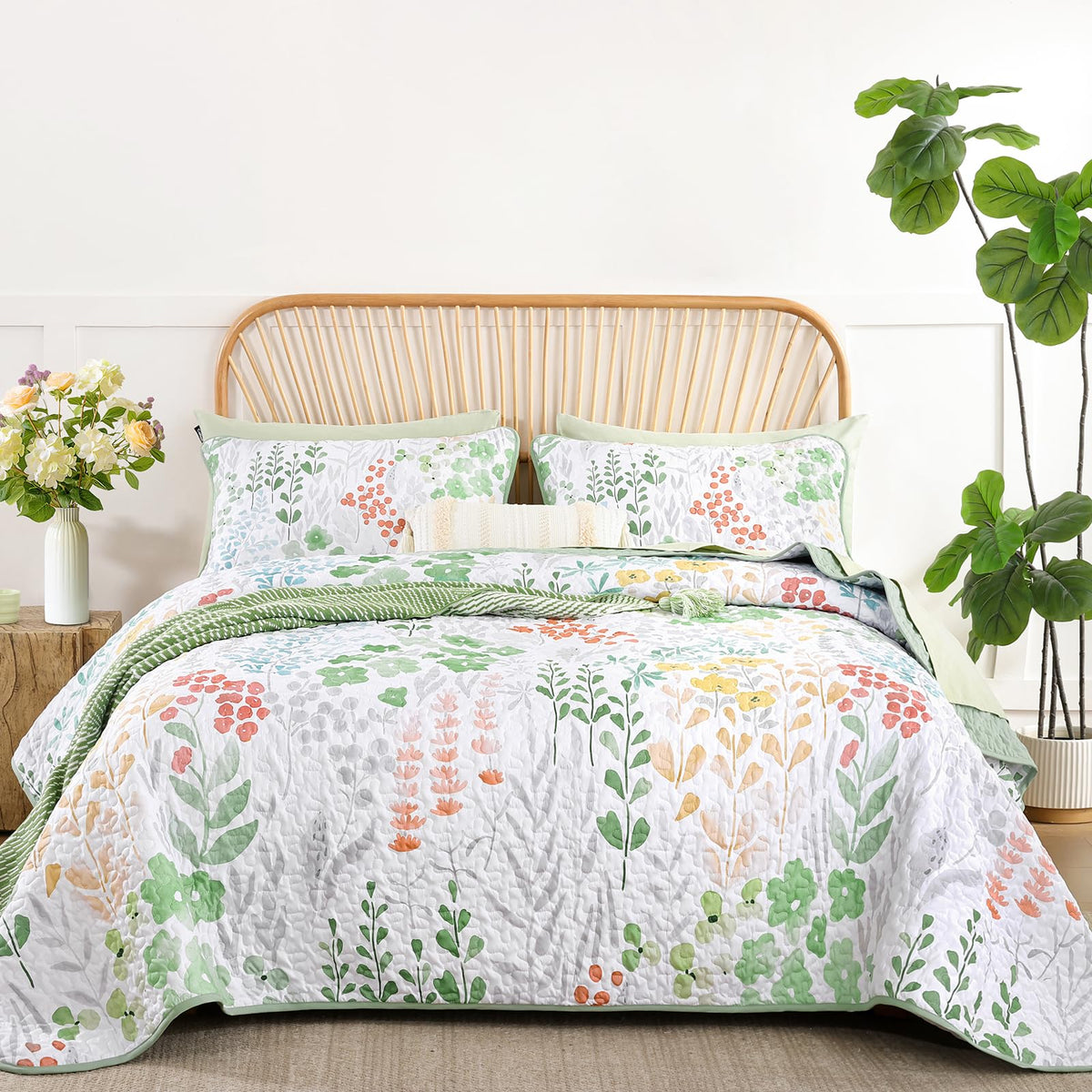 Xruibed Floral Quilt Sets King Size, 3 Pcs Soft Black Bedspread Bedding Set