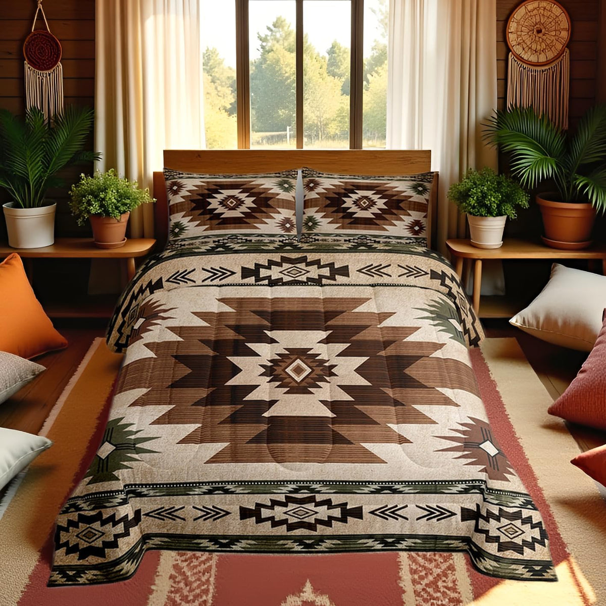 Homewish Jungle Cabin Comforter Set,Moose Animal Pine Trees Bedding Sets for Kids Teens Adults,Retro Wooden Stripes Rustic Farmhouse Quilted Comforter with 2 Pillowcases Queen Size 3 Pcs