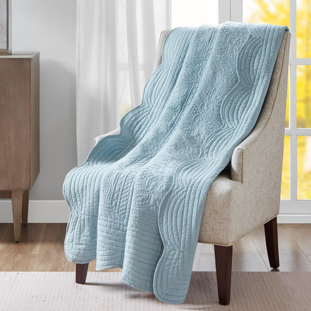 Madison Park Luxe Damask Stitching Throw Blanket, 60"x72"