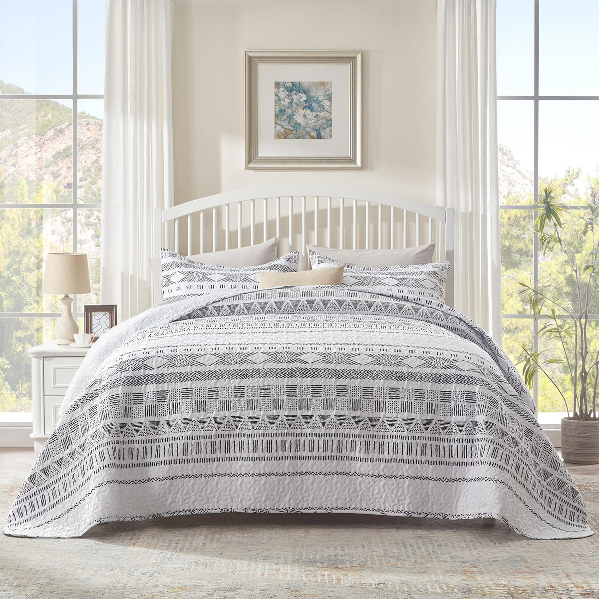SunStyle Home Floral Queen Quilt Bedding Set, Lightweight Bedspreads,Boho