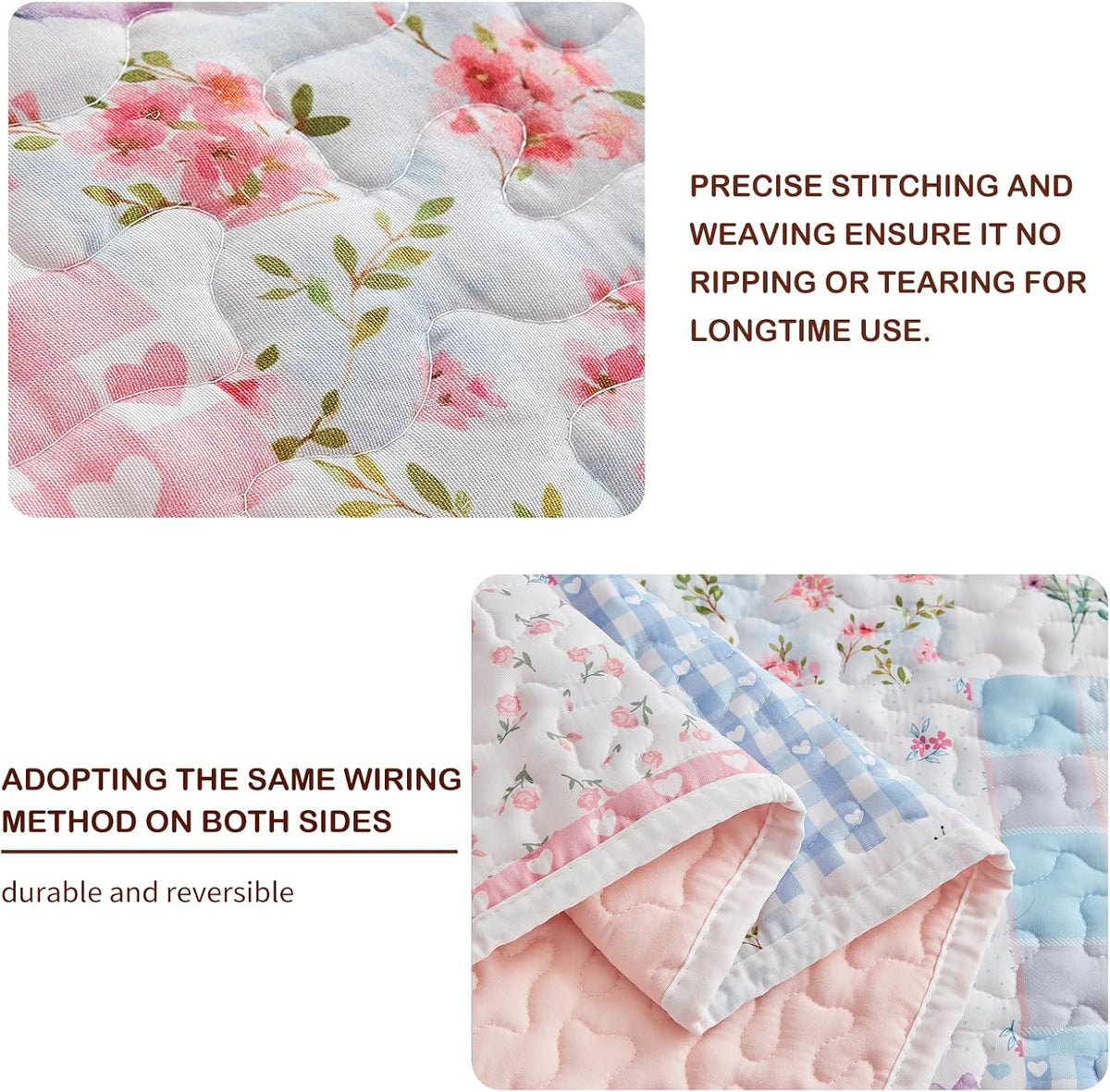 Joyreap Twin Size Quilt Set for Girls, Pink n Blue Floral Patchwork Design, 2 Pieces Soft n Cozy Microfiber Quilt, Bedspread Bed Cover for All Season- 68x88 inches