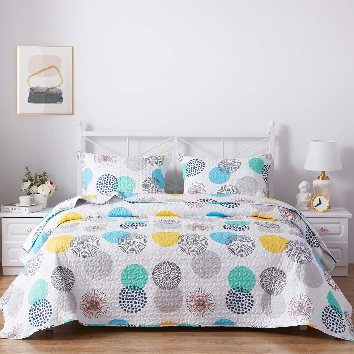 SunStyle Home Floral Queen Quilt Bedding Set, Lightweight Bedspreads,Boho