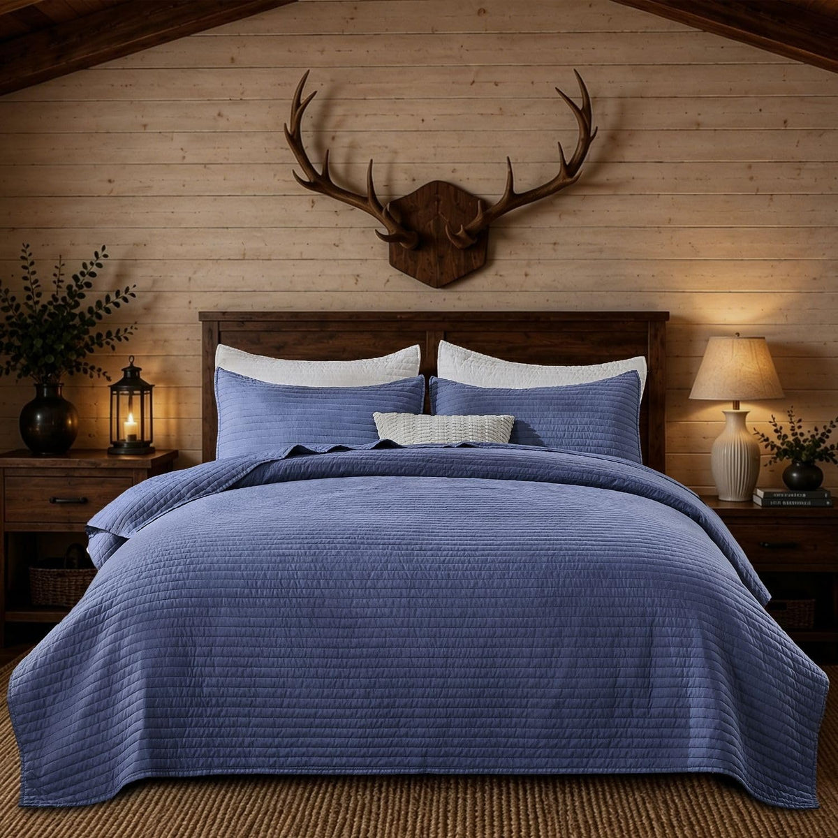 DOWN HOME King Quilt Bedding Set with Shams, Vintage Washed Quilted Blanket Thin Comforter Lightweight Bedspread Coverlet Bed Cover, Brushed Microfiber Stripe Stitching, Sandstone Brown, 104"x90"