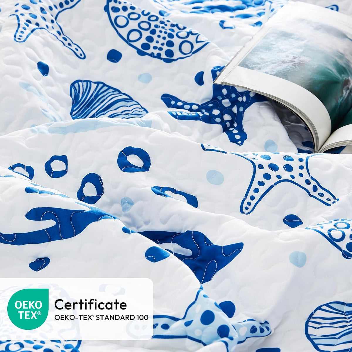 Love's cabin Quilts for Queen Coastal White Bedspreads Bedding Set - Summer Beach Nautical Quilt Lightweight Bedspread - Reversible Bedding Coverlet for All Season - 3 Piece