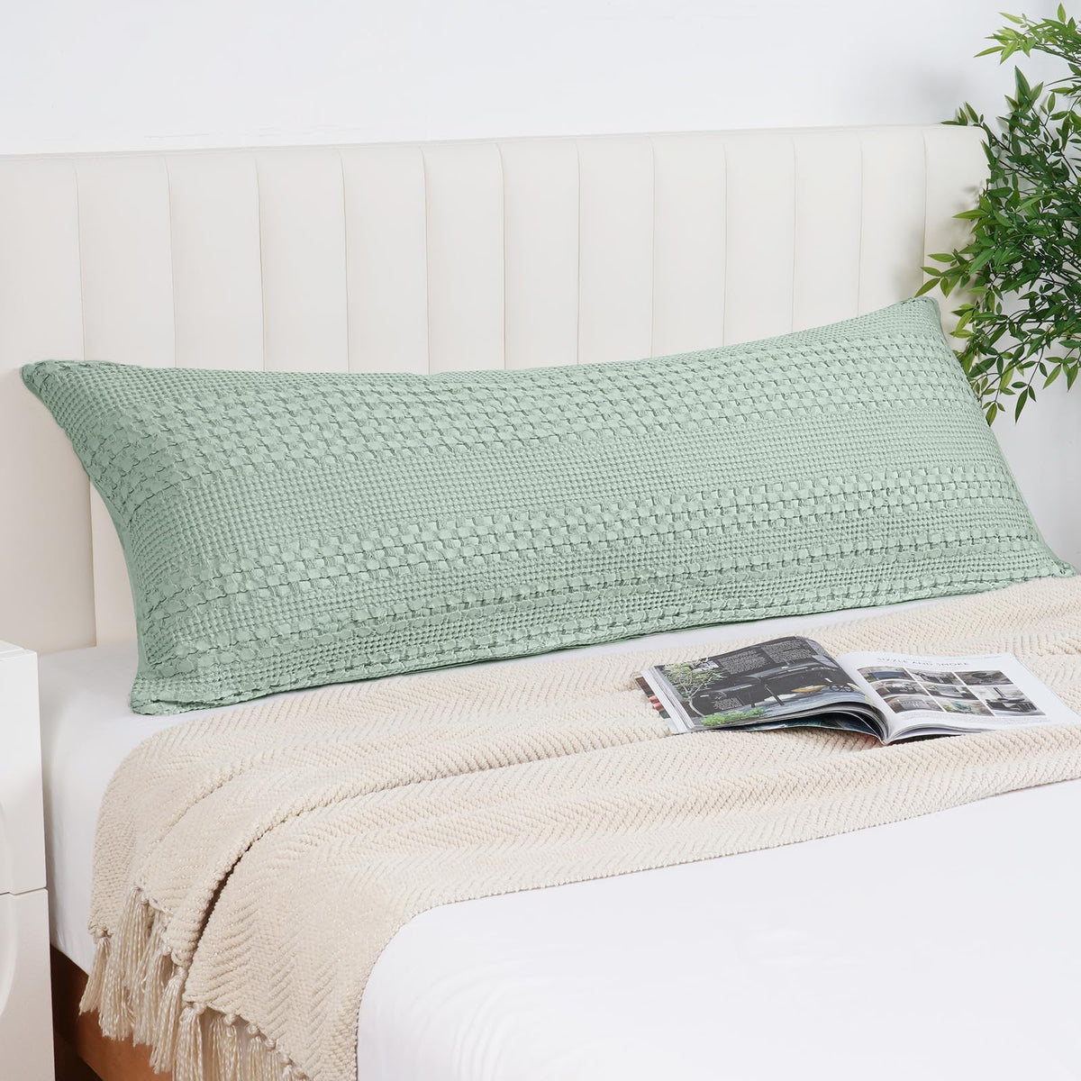 PHF Cotton Waffle Body Pillowcase 20" x 54", Oatmeal, No Insert