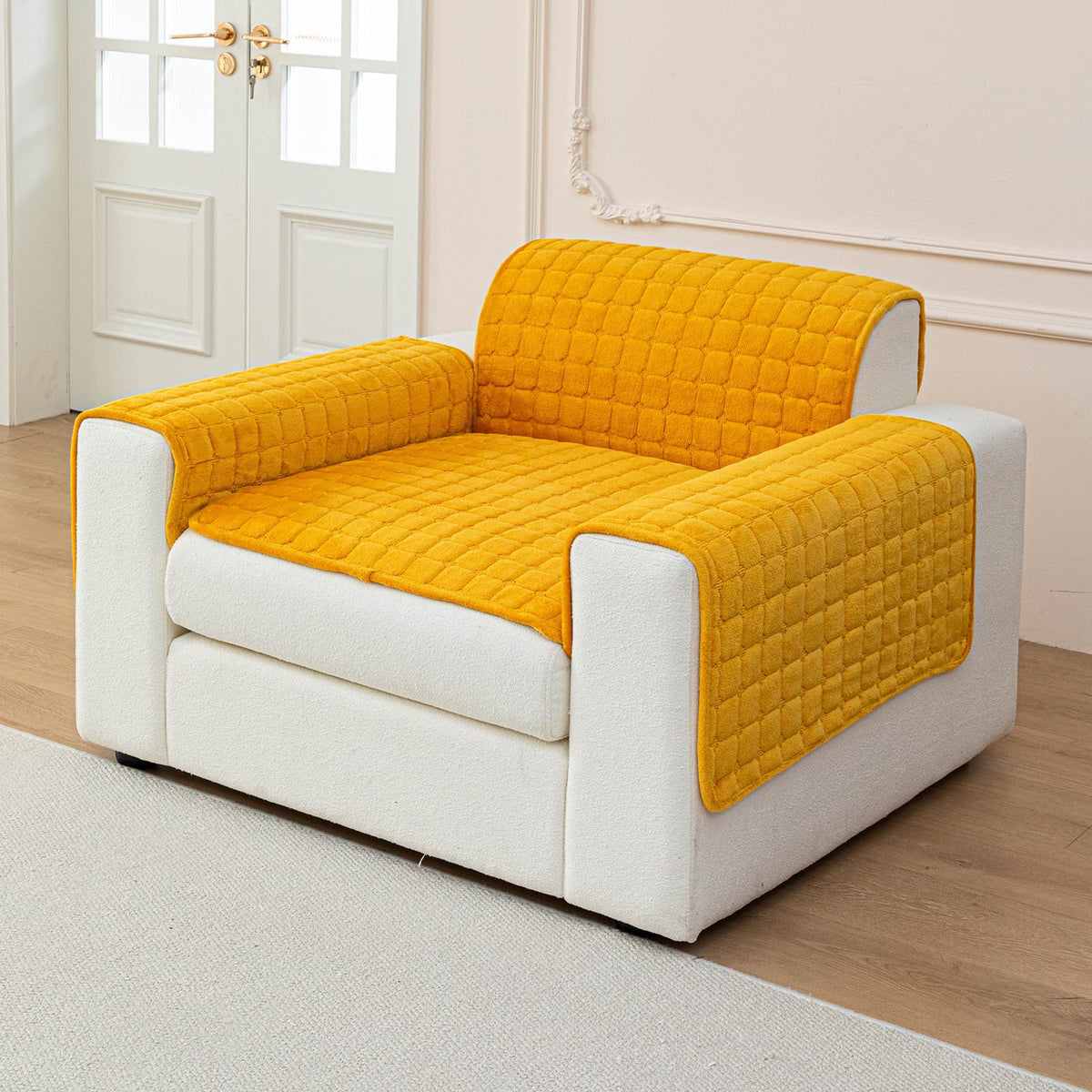 Velvet Sectional Couch Cover for 2-3 Seat, White, 1PC, 35.4"x71"