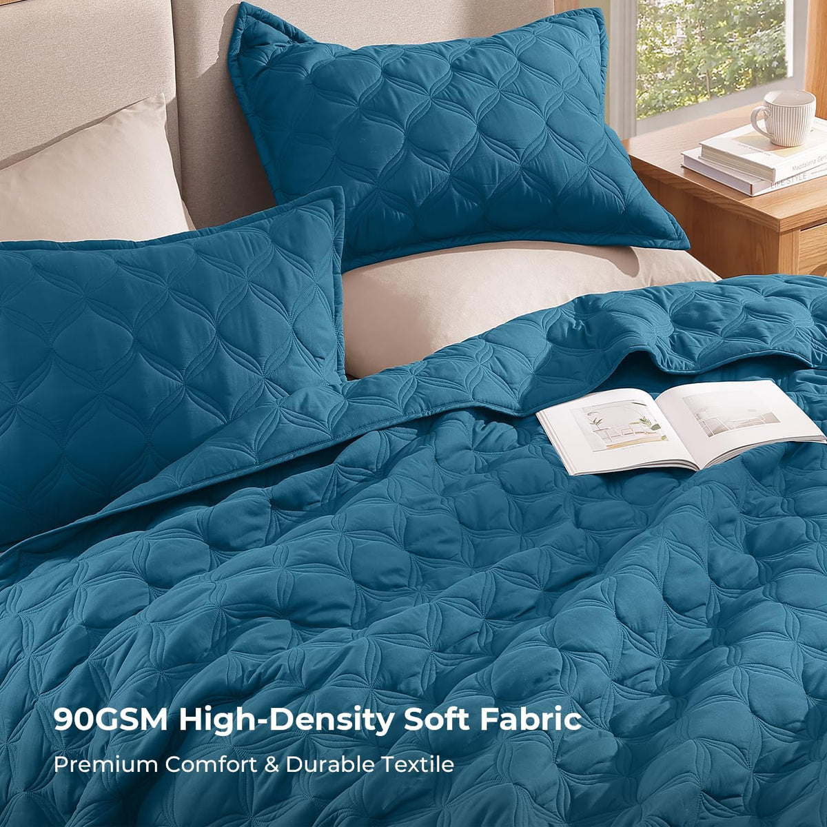 Litanika King Quilt Bedding Set, 3 Pieces Teal Blue Bedspreads Set