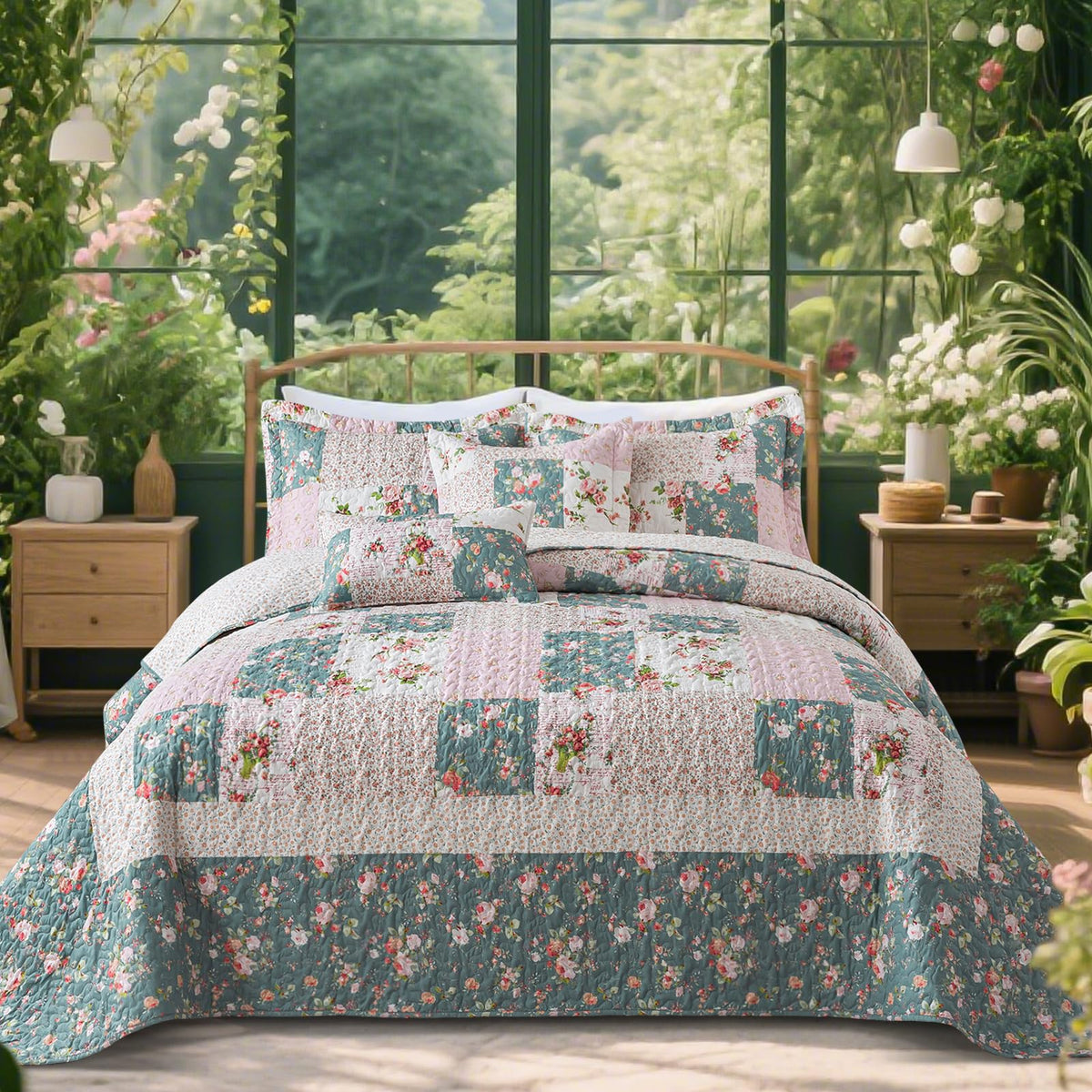 VAPUTAR 100% Cotton Face Quilt King Size Bedding Set - Boho King Quilts